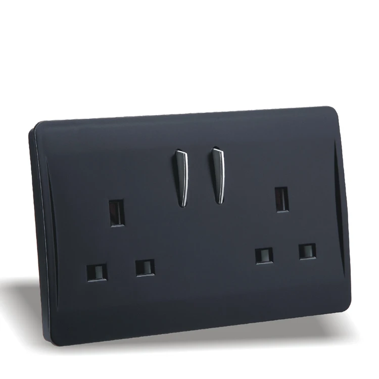UK Standard 13A Black Color Wall Plate Double Universal Switched Plug