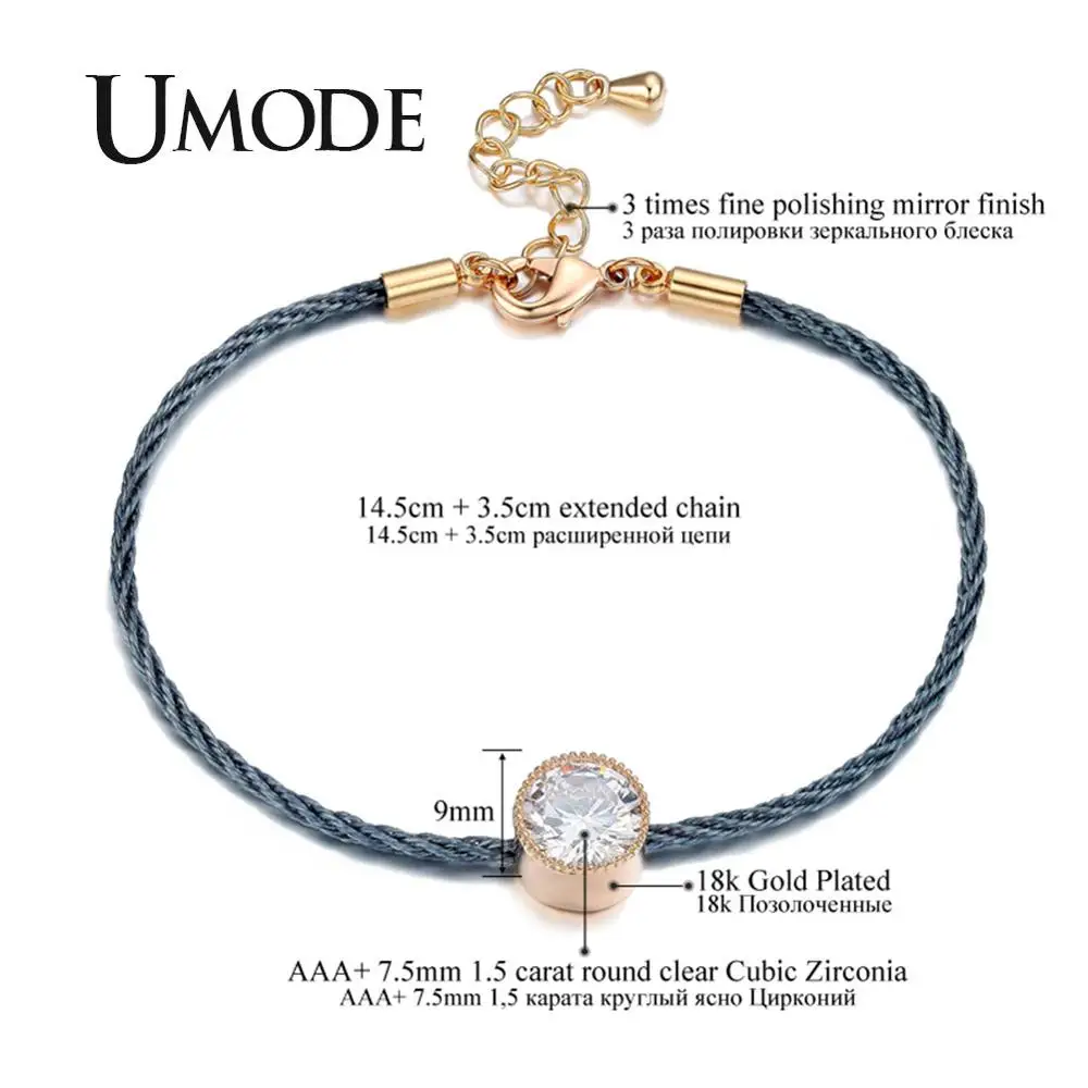 UMODE 1.5ct круглые веревочные браслеты для женщин круглые браслеты с кубическим цирконием Модные CZ вечерние Ювелирные изделия Подарки для девочек UB0088