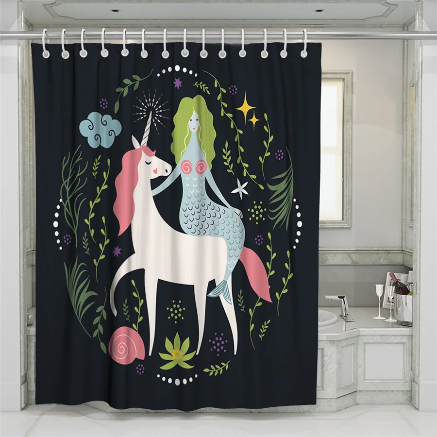 3D Beach Unicorn Shower Curtain Bathroom Waterproof Polyester Printing Curtains for Bathroom Shower