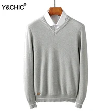 Y& CHIC мужской Стандартный уютный классический однотонный пуловер с v-образным вырезом из хлопка