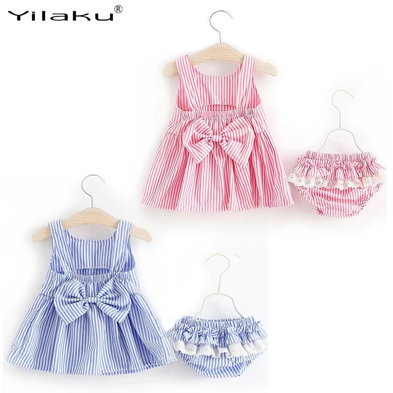 

Baby Girl dress + Shorts 2pcs Infant Clothing for 1~3 years Newborn Baby Girl Clothes set Bowknot FF441