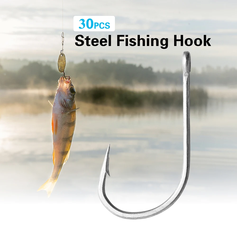 50PCS Fishing Hooks Stainless Steel Barbed Hook Fishhooks Sea Fishing Hooks