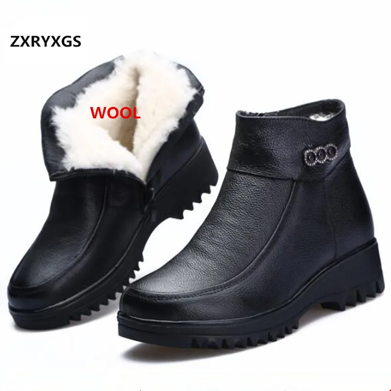 

New Fashion Warm Comfort Fur One Wool Shoes Snow Boots Women Boots Winter Boots Non-slip Wedges Genuine Leather Shoes Boots