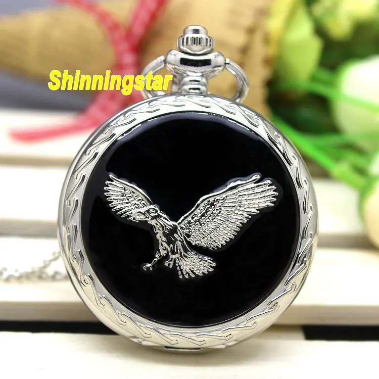 

Vintage Eagle Wing Silver Quartz Pocket Watch Necklace Pendant With Chain relogio de bolso