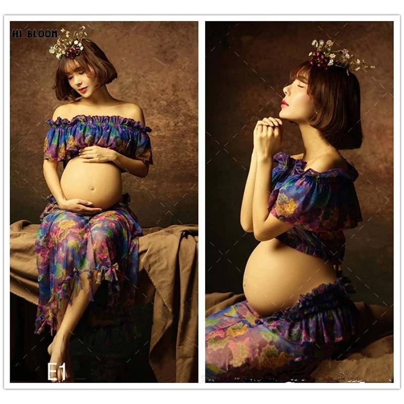

Summer Royal Pregnant Women Photography Fashion Props Long Strach Cotton Dress Maternity Clothes Colorful Photo Shoot Soft Gown
