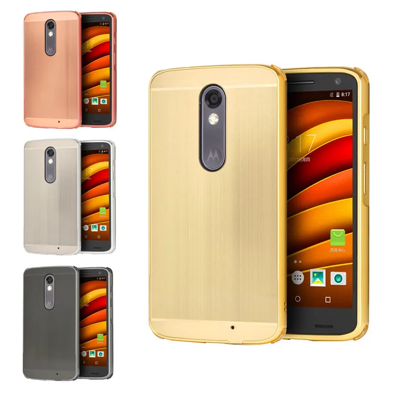

For Moto X Force XT1581 Case Metal Frame with Brush Back Cover Hard Case for Motorola Moto X Force Droid Turbo 2 XT1580 XT1585