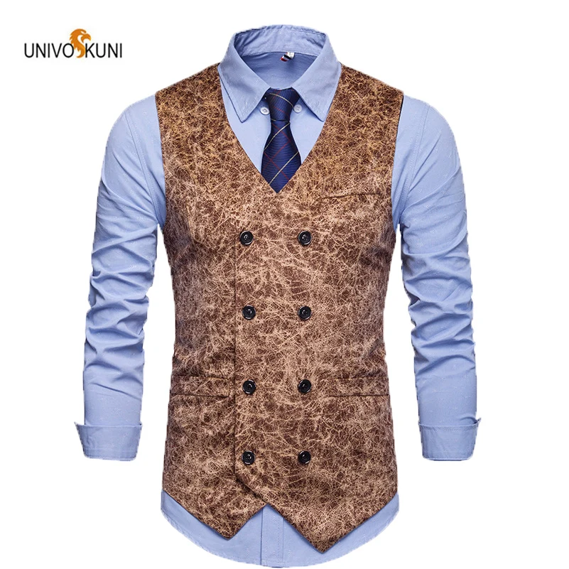

UNIVOS KUNI 2019 new spring and autumn men's leopard casual trend V-neck suit vest size S-2XL WYR15