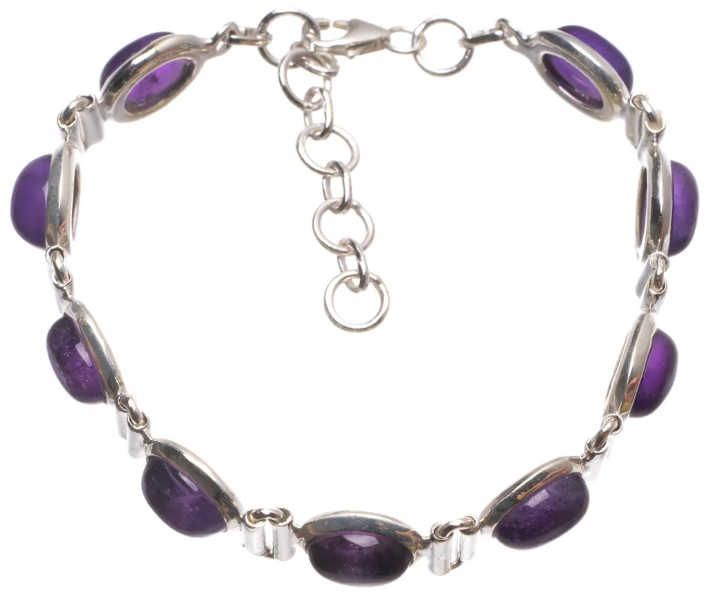 

Natural Amethyst Handmade Unique 925 Sterling Silver Tennis Bracelet 6 3/4-8" T8418