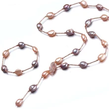 2016 de La Moda de Joyería de Perlas Largo Collar de Perlas Barroco Perlas de Agua Dulce Natural de La Joyería de Declaración de Las Mujeres Collar de Regalo del Amigo