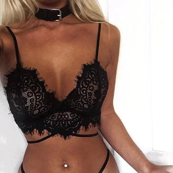 

Women Lace Sheer Triangle Bralette Camis Floral Bandage Unpadded Bra Crop Top Vest