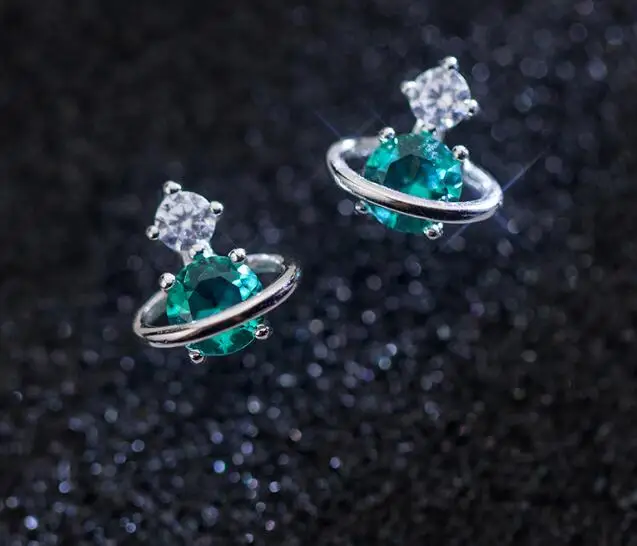 9mm New 100% REAL. 925 Sterling SIlver Fine Jewelry Green CZ star &amp Stud Earrings C-E6086 | Украшения и аксессуары