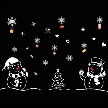 

LESUPERAY Christmas Tree Snowman Christmas New Year Shop Window Wall Sticker Christmas Decorations Wallpapers