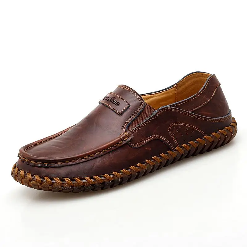 Brand Genuine Leather Men Shoes Fashion Casual Shoes Breathable Men Flats Loafers Men's Driving Shoes Zapatos Hombre Big Size 48 - Цвет: brown