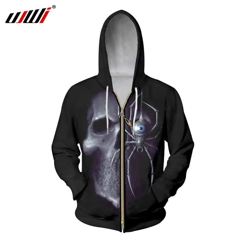 

UJWI Oversize Zipper Hoodies Men 3d Cool Print Skull Spider Hoodie Sweatshirt Man Long Sleeve Hooded Hoody Pullover Tracksuits