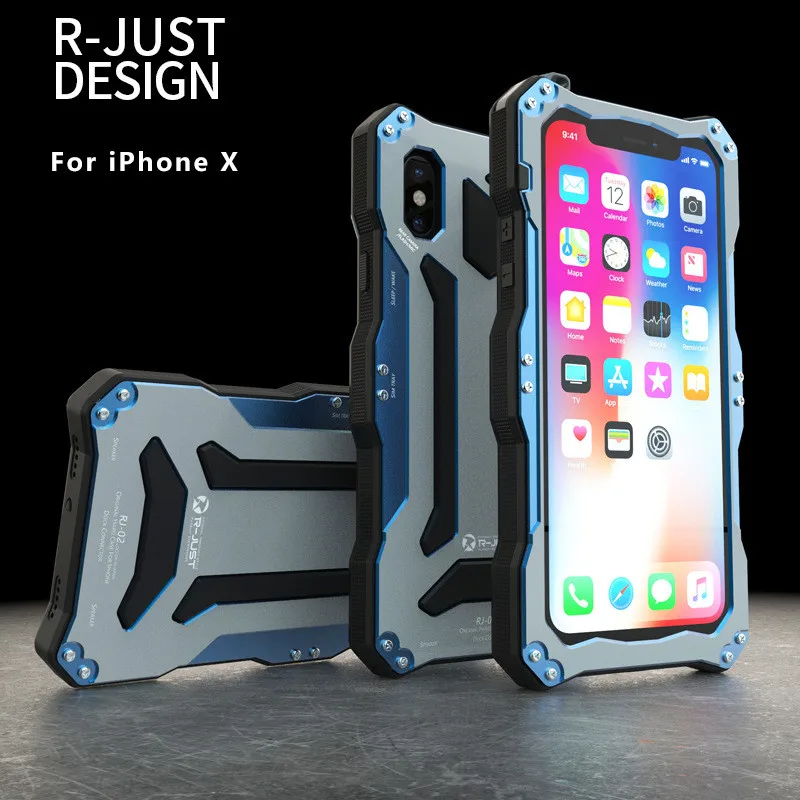 Для iPhone X 8 R-JUST противоударный металлический Doom чехол для iPhone 7 8 Plus защитный чехол из закаленного стекла