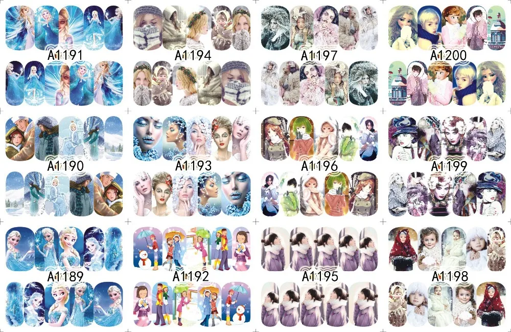 

12 PACK/ LOT WATER DECAL NAIL ART NAIL STICKER SLIDER TATTOO FULL COVER URBAN LADY GIRL IN WINTER A1189-1200