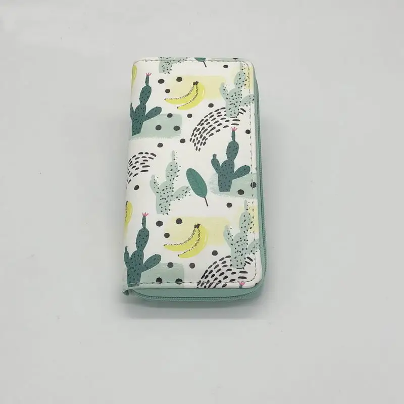 KANDRA Cactus Printing Women Long Wallet PU Leather Summer New Phone Pouch Ladies Plant Card Holder Bag Girls Zipper Coin Purse - Цвет: W341 Style1