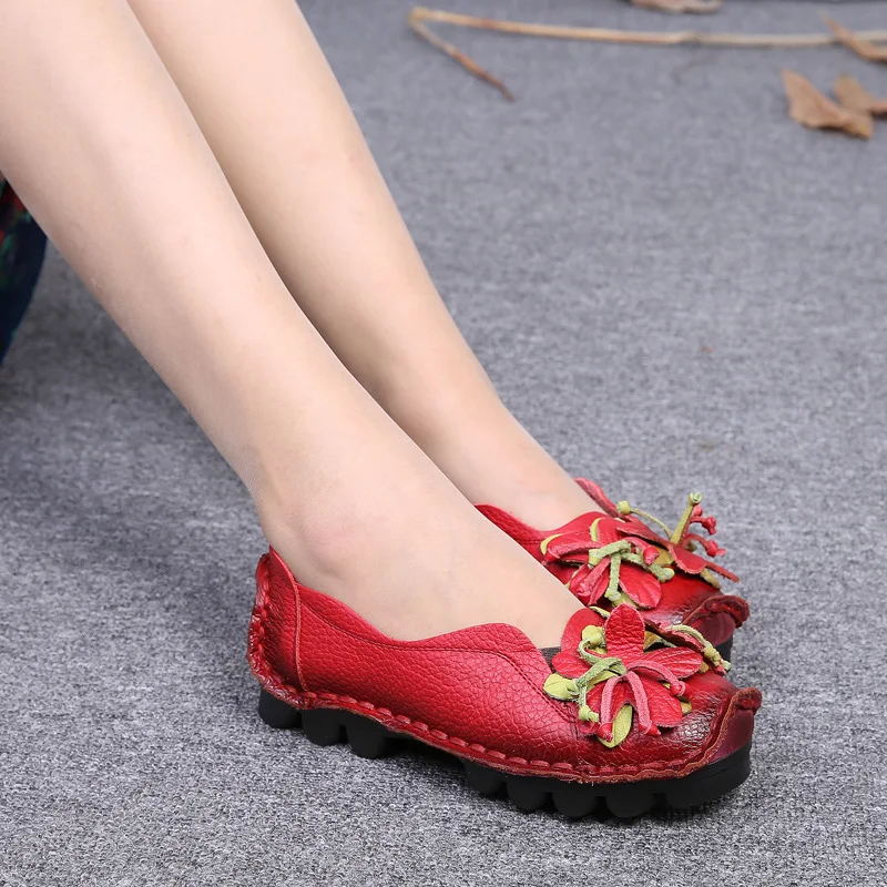 Woman shoes Autumn handmade fashion casual leather flowers single shoes comfortable soft soles pregnant women flat shoes