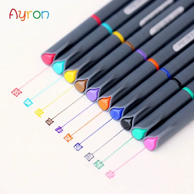 

Ayron 10 Colors 0.38mm Fineliner Pens with coloring book Markers Super Fine Draw Color Pen Art Marker Pen Water Based Ink