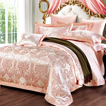 

Luxury Silk Satin Jacquard Bedding Set Super King Size Duvet Cover wedding decoration Bedclothes Bed Linen Quilt Cover bed sheet