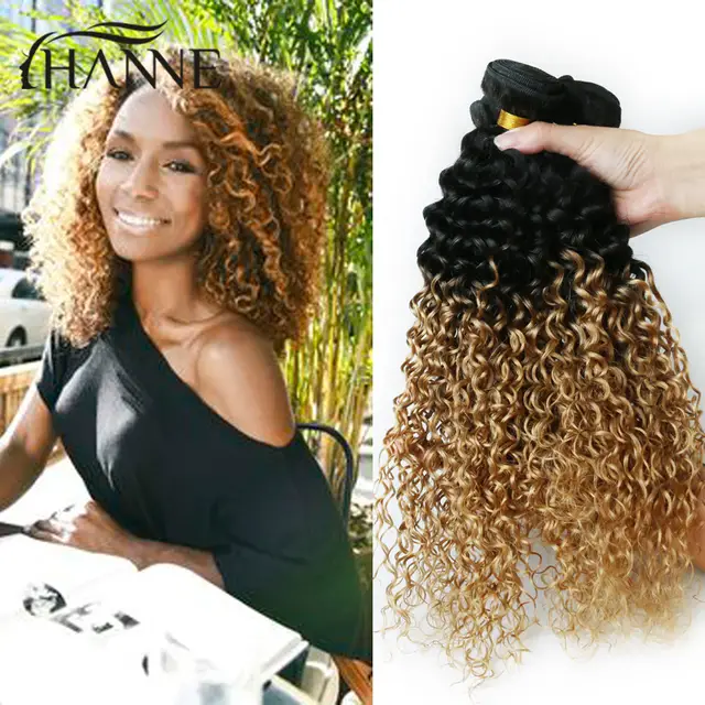 Short Curly Hair Weave Bundles 3pcs Afro Kinky Curly Hair Two Tone
