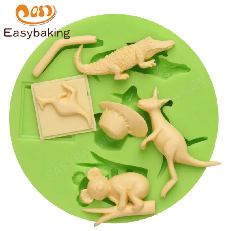 ES-0046 Animal Themed Crocodile Kangaroo Koala Silicone Molds Fondant Mould for cake decorating