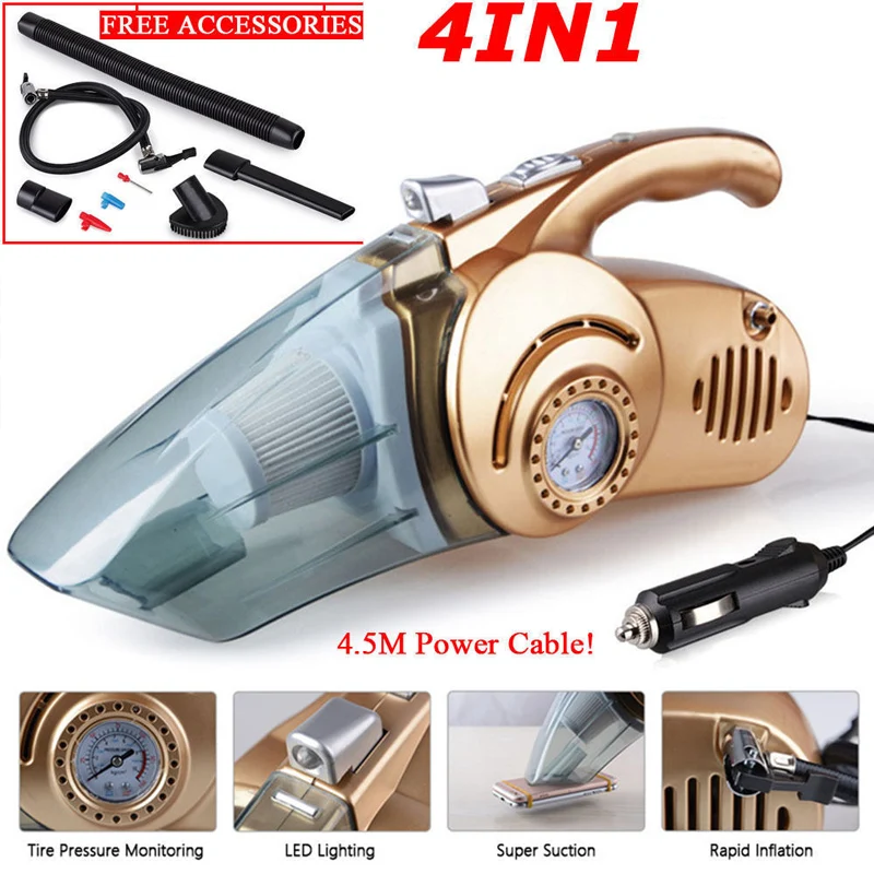 

3000mba Handheld 120W 12V Car Vacuum Cleaner 4 in 1 Super Suction Wet And Dry Dual Use Portable Vacuum Cleaner