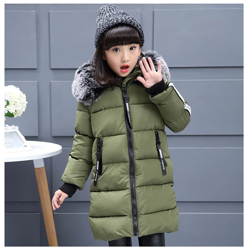 2018 Faux Fur Hood Jacket for Girls Children Snow Wear Parka Thick Cotton-Padded Winter Jacket for Children Christma Winter Coat (13)