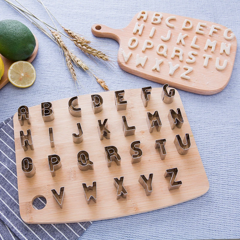 

26 English Alphabet Letters Numbers Stainless Steel Biscuit Mold Set Cookie Fruit And Vegetables Cutter Baking Tools