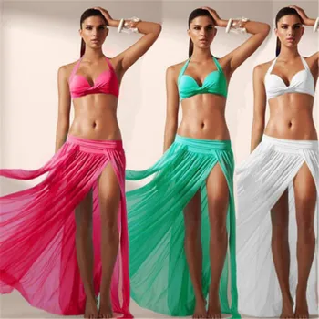 

US Women Sheer Mesh Bikini Cover Up Beach Sarong Swimwear Pareo Long Skirt not include the top clothing
