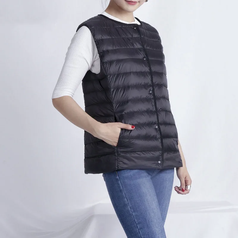 

New 2019 autumn winter thin down vests women two ways to wear down waistcoat