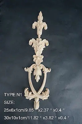 N1 -25x6x1cm Wood Carved Long Onlay Applique Unpainted Frame Door Decal Working carpenter Flower | Обустройство дома