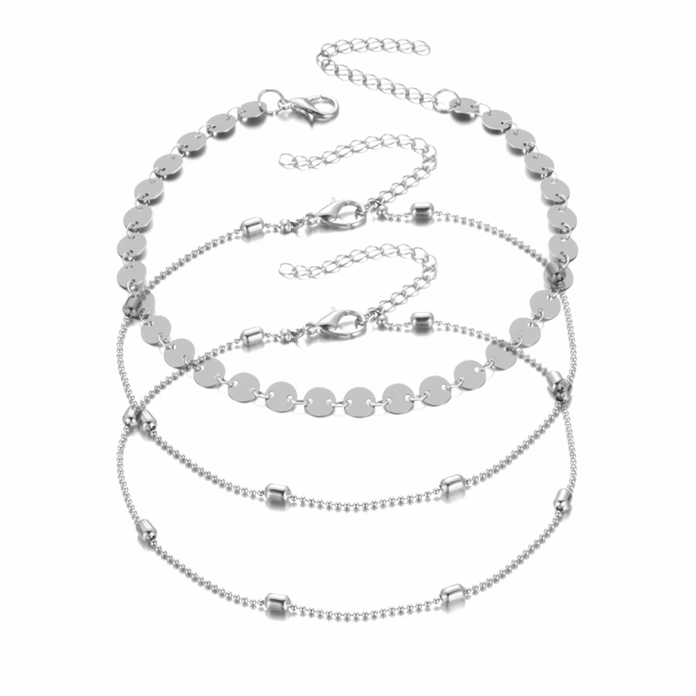 Silver Color A 1 Богемский многослойный браслет на ногу с бусинами для женщин, модный браслет на ногу с блестками, Летний Пляжный ножной браслет, набор женских украшений на ногу - Окраска металла: Silver Color A 1
