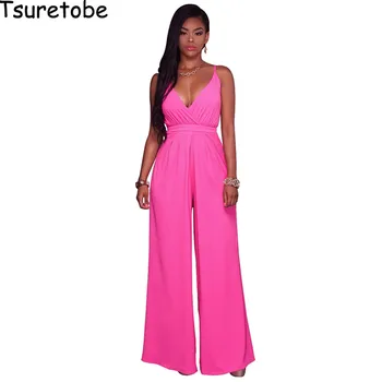 

New Fashion Loose Elegant Jumpsuits Wide Leg Office Rompers Womens Jumpsuit Summer Spaghetti Strap Party Casual Overalls No Belt