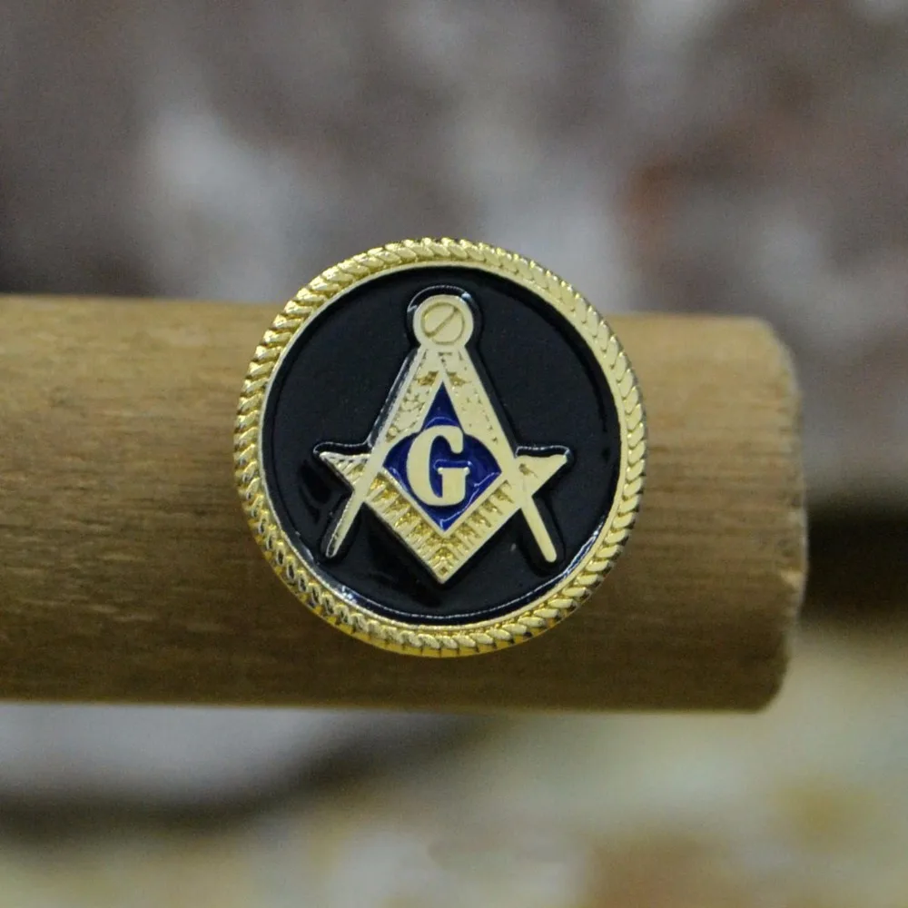 Масонская эмблема значок булавки на лацканы масон, вольный каменщик B55 черный круглый Mason 1,4 см