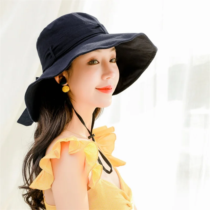 Lanxxy бантом Панама женская летняя шляпа большой полями хлопок пляж Солнцезащитная шапочка, Кепка