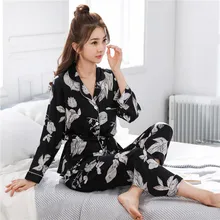 Осенние эмуляционные шелковые пижамы женские зимние ледяные шелковые рубашки с длинными рукавами два комплекта женские ночные рубашки для сна Lounge Lover