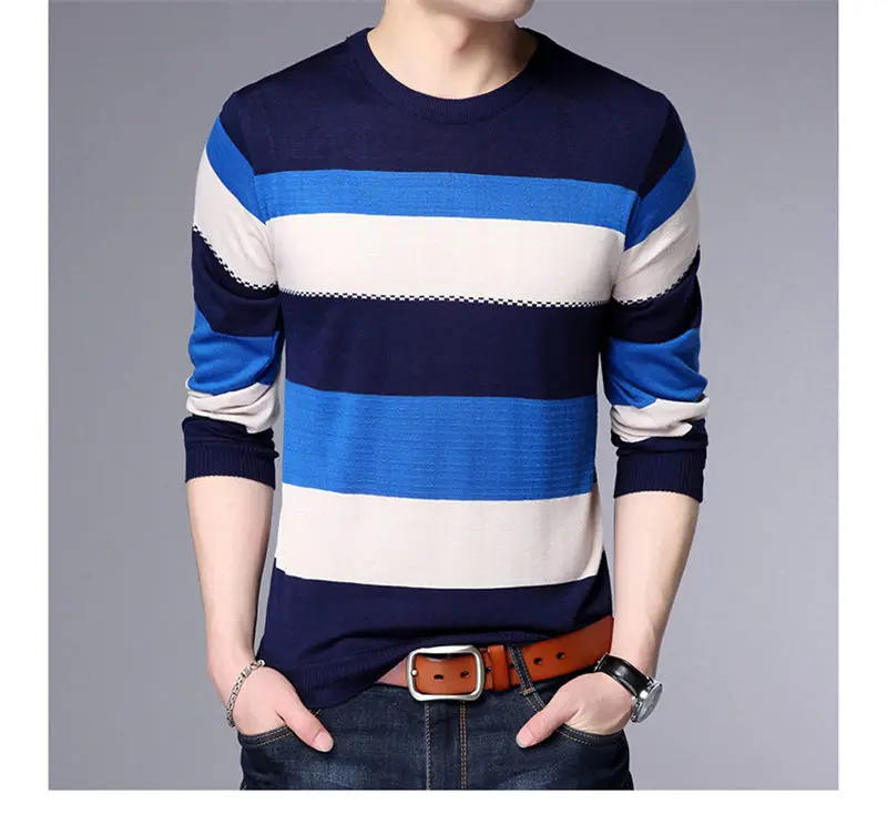 Casual Men's Sweater O-Neck Striped Slim Fit Knittwear Autumn Winter Mens Sweaters Pullovers Pullover Men Pull Homme M-3XL