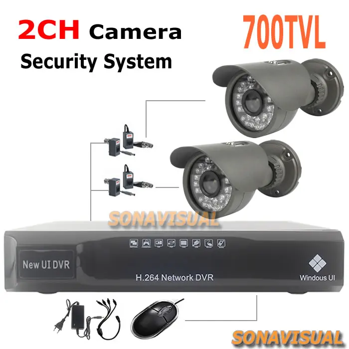 2CH CCTV System H.264 DVR Recorder Motion Detect HDMI Remote View+2PCS 700TVL CCTV Cameras Waterproof With IRCUT Filter DVR Kit