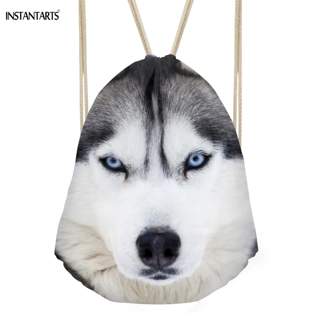 INSTANTARTS 3D Wolf Printed Man Drawstring Bag Fashion Casual Mini Fitness Backpack Ladies Reusable Rucksack Brand
