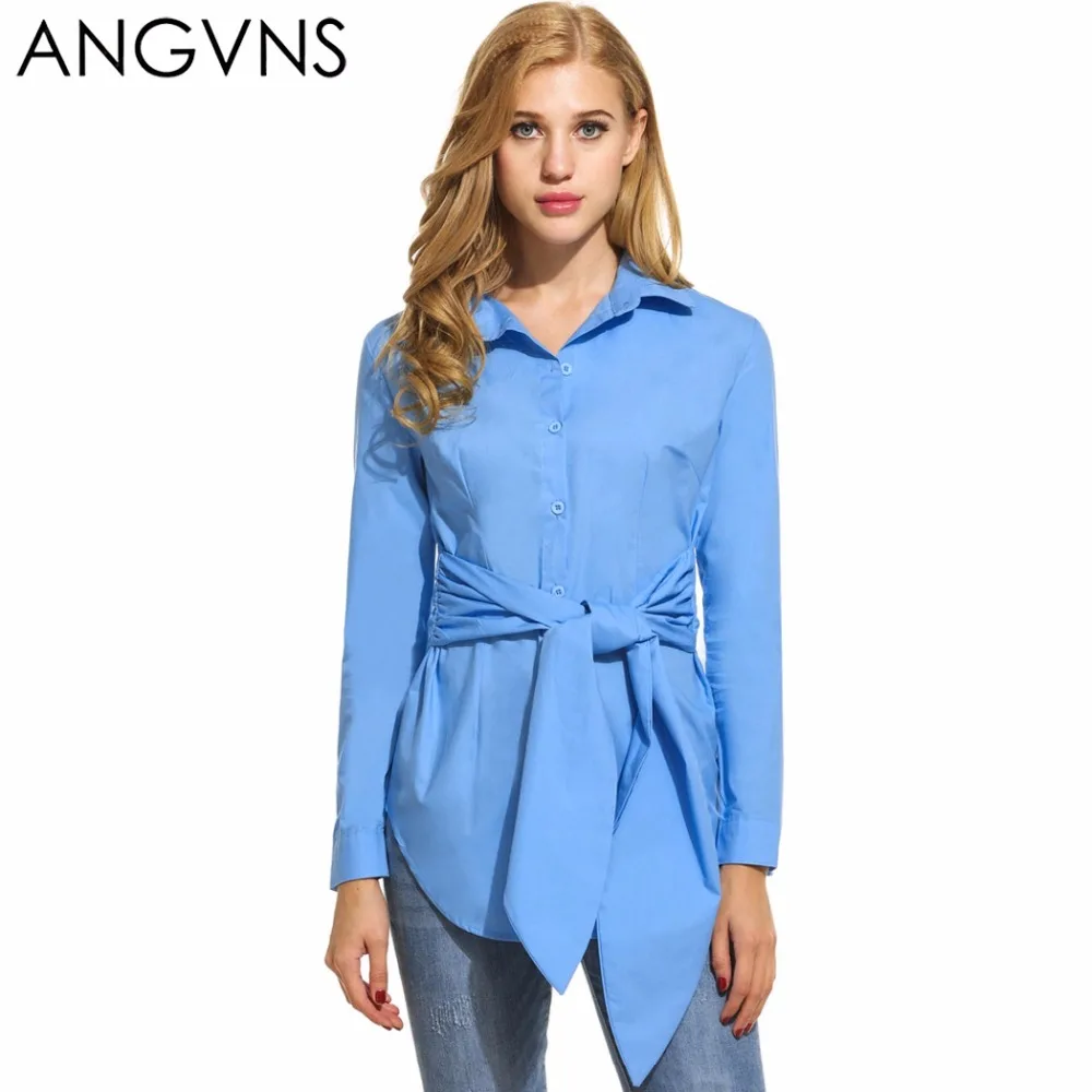 ANGVNS Women Blouse Shirt Long Sleeve Shirts Stretch Blusas Solid Color