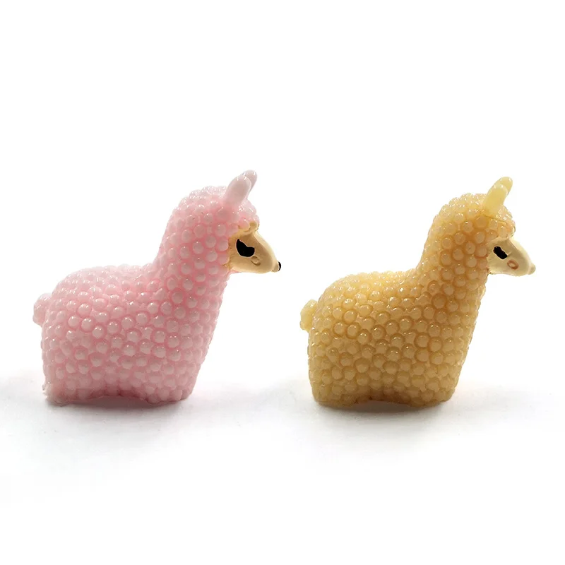 Cartoon Alpaca Figurines Ornaments Resin Interior Home Decor Animal Model Crafts 