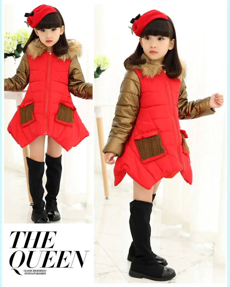 Зимнее пальто для девочек куртка для детей от 4 до 13 лет верхняя одежда и пальто с капюшоном и меховым воротником золотистого цвета для девочек модная плотная одежда в 2 цветах