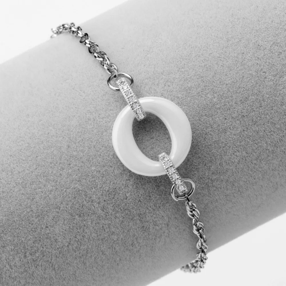 Новое поступление, керамический браслет для женщин, серебряный браслет из нержавеющей стали, белый круглый Кристальный браслет со стразами для женщин, ювелирные изделия
