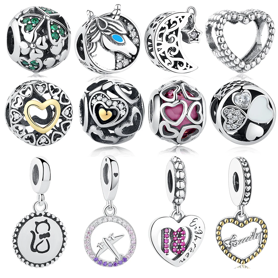 

Authentic 925 Sterling Silver Charm Fit Original Pandora Bracelet Diy Star Moom Cat Clover Heart Charm Crystal Beads DIY Jewelry