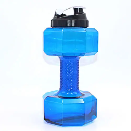 Новые модные популярные 2.2L PETG гантели большие спортивные бутылки для воды фитнес-зал походный чайник - Цвет: Синий