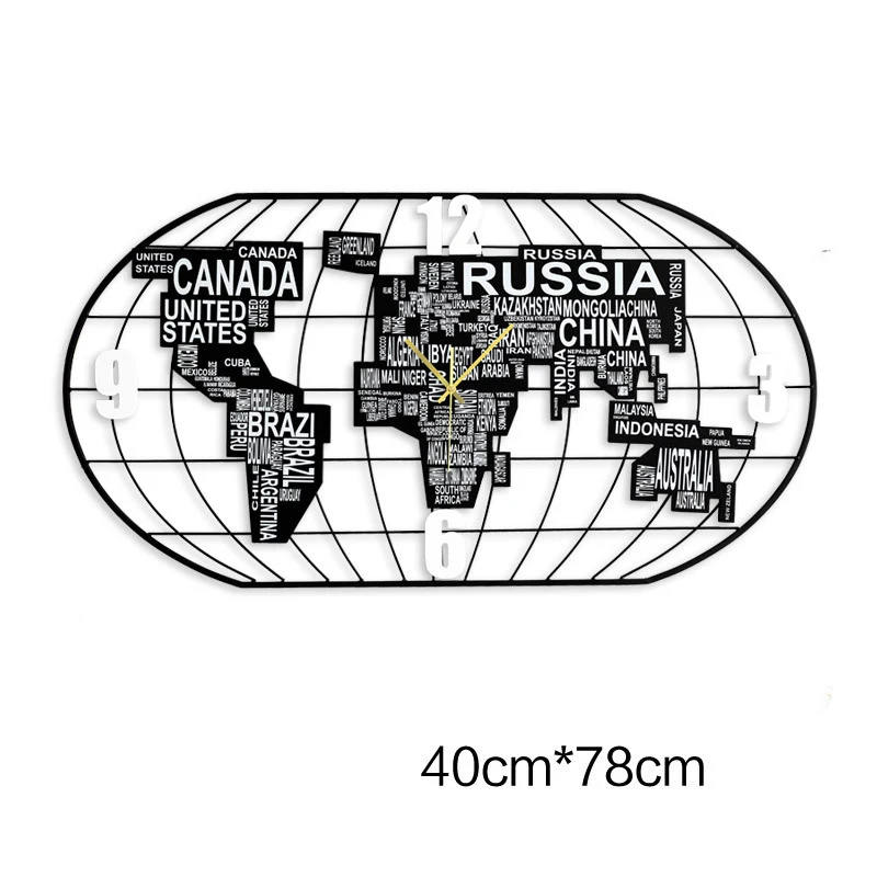 Креативные бесшумные настенные часы с картой мира, 3D Карта мира, домашний декор, Цифровые кварцевые часы для гостиной, большие настенные часы - Цвет: 40x78CM
