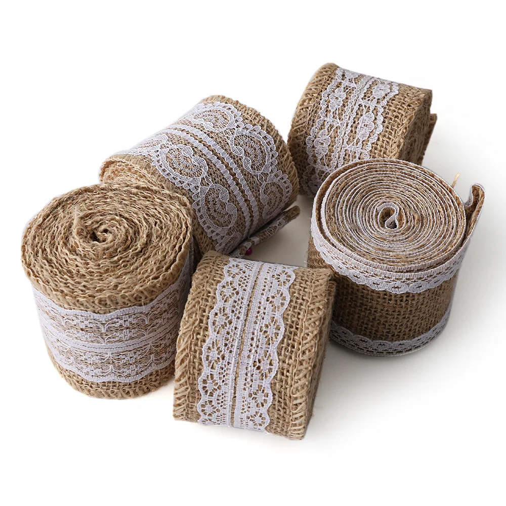 1 Roll Natural Jute Burlap Hessian Ribbon Lace Trims Tape Rustic Wedding Decor