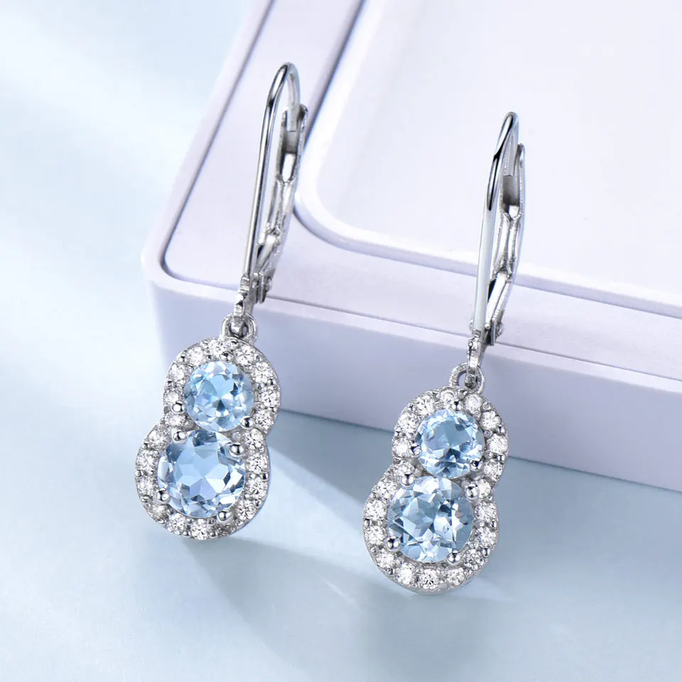 UMCHO 1.8CT натуральный небесно синий топаз ювелирные серьги c драгоценными камнями