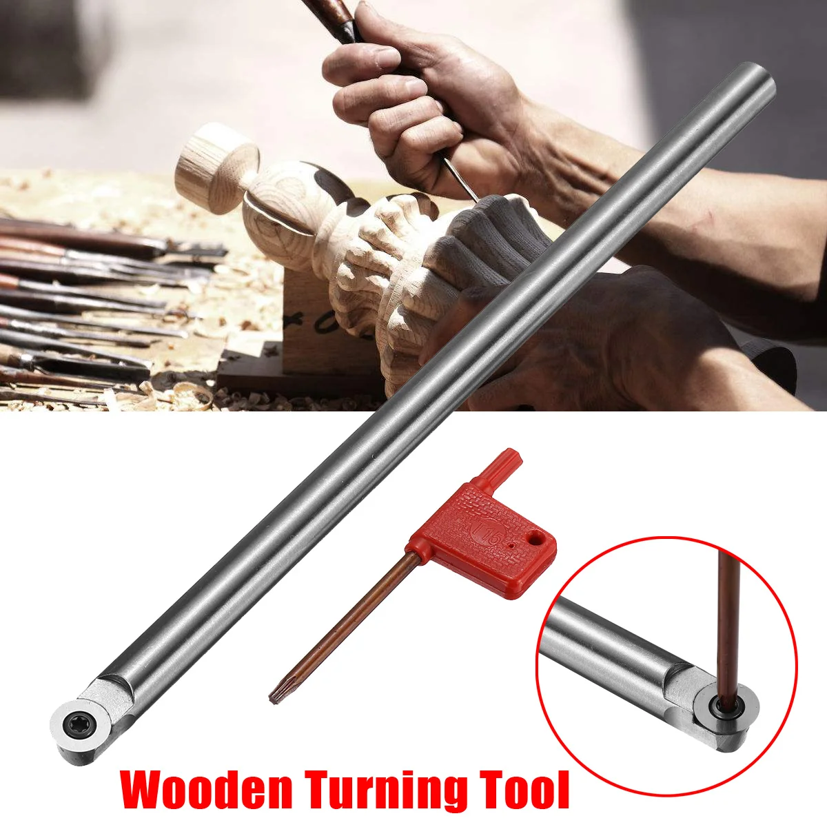 

250mm 12mm R6 Round Wooden Turning Tool Chisel Alloy Carbide Tip Bit Lathe Tool Set with 1Pcs T15 Wrench